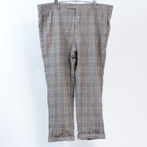 ZANELLA Italy Flannel Wool Check Plaid Dress Pants Slacks Men's 42 Brown/Beige